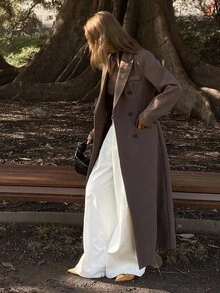 DAZY Women's Fashionable Versatile Double-Breasted Overcoat, Autumn/Winter - Coffee Brown - View 1