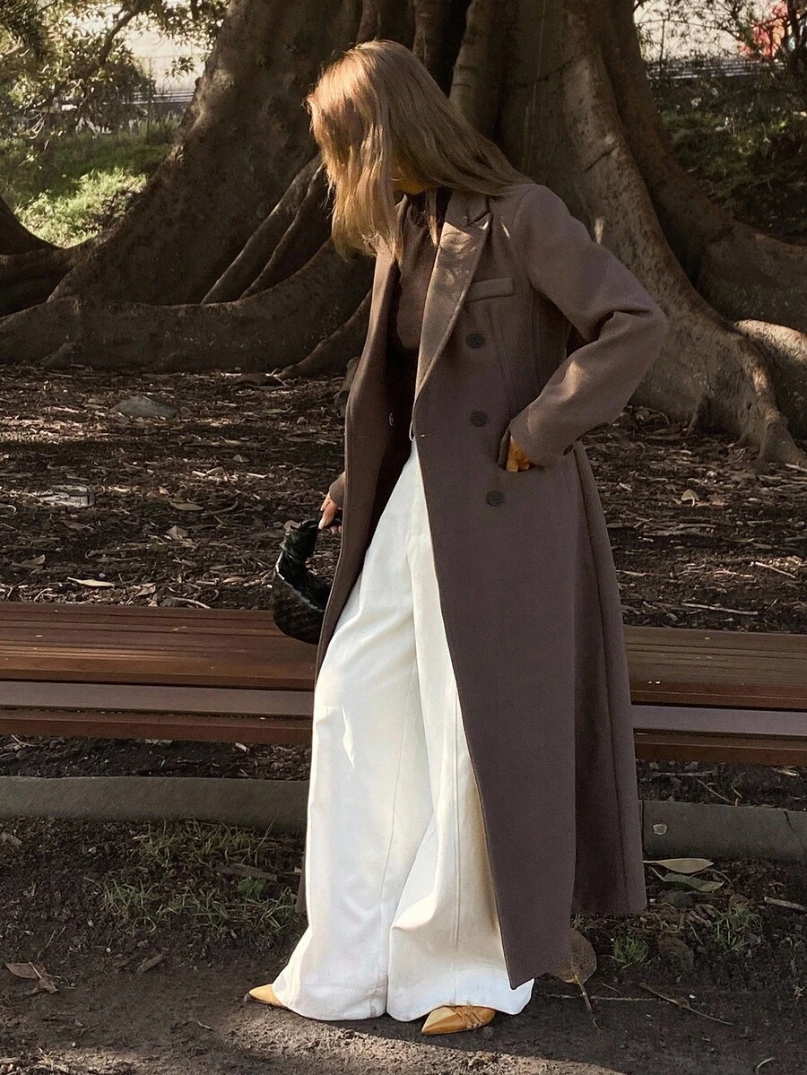 DAZY Women's Fashionable Versatile Double-Breasted Overcoat, Autumn/Winter - Coffee Brown - View 1