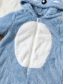 SHEIN 小男孩可爱宽松舒适刺绣3D动物毛绒连体裤，保暖内衬厚款，适合秋冬季