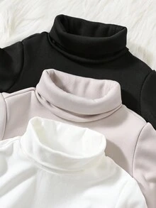 SHEIN 3pcs/Set Baby Boys/Girls Casual Elastic Comfortable High Collar Base Layer Top, Thermal Lined, Soft, Solid Color, Versatile For Autumn/Winter Baby Turtleneck Sweater Baby Solid Color Turtleneck Toddler Turtleneck Shirt Baby Long Sleeve Turtleneck Baby Knit Turtleneck Fall