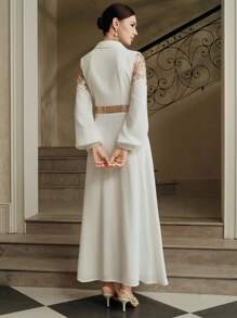 Anewsta 女士串珠衬衫裙，优雅高端奢华感，流行款式 - 白色 - 查看 3