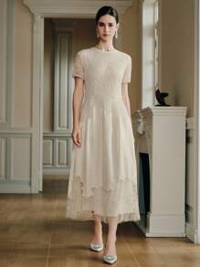 Anewsta 女士优雅度假风格奢华雪纺连衣裙 - 杏色 - 查看 6