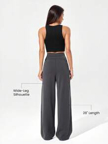 GLOWMODE 莫代尔罗纹阔腿内置可调节抽绳腰运动裤带侧袋日常休闲装 - 深灰色 - 查看 2