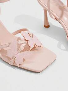 CUCCOO SZL 女士蝴蝶元素高跟凉鞋，多带交叉设计，方头，细高跟，踝带，浅金色 PU 金属材质，性感高跟凉鞋