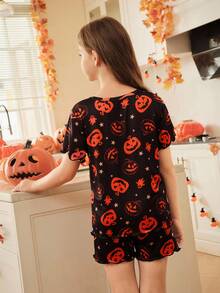 大女孩万圣节南瓜睡衣套装 - 彩色 - 查看 3