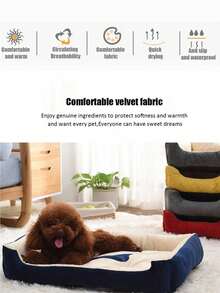 SHEIN 柔软舒适的狗床垫，配有随机咬绳，防滑底部，多种尺寸 - 填充聚酯纤维，骨头图案设计，带侧面的狗床，狗床，中型犬狗床，适合猫和小型犬的宠物床屋 - 黑色 - 查看 8