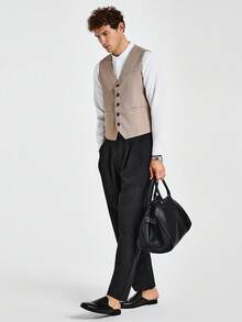 Calvornis Men's Single-Breasted Business Casual Vest (Shirt And Tie Not Included) Dress Outfits For Men Dress Shirt With Vest For Men Classy Outfits For Men Men Dress Outfit Mens Fashion Clothes - Khaki - View 3