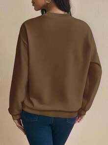 Shutterstock Glamance 女士万圣节口号印花圆领运动衫 万圣节服装秋季女装万圣节运动衫棕色运动衫万圣节快乐运动衫秋季运动衫万圣节毛衣秋冬 - 棕色 - 查看 2