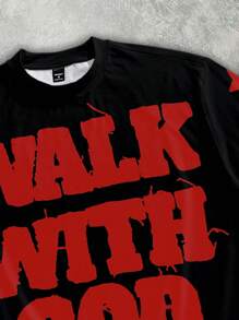 Manfinity EMRG 男士街头字母图案短袖休闲短款宽松T恤 - 黑色 - 查看 2