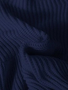 SHEIN Infant Casual Loose Long Sleeve Fluffy Sweater Dress Navy Baby Sweater Baby Girl Sweater Baby Solid Knit Sweater Baby Knitted Sweater Puffed Sleeve Baby Sweater Fall Winter - Navy Blue - View 4