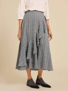 SHEIN LUNE Women Striped Ruffle Hem Casual A-Line Mid-Length Skirt Valentine's Day Going Out Outfits - Multicolor - View 5