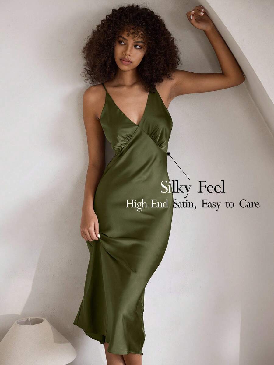 Ocili 休闲舒适缎面吊带裙，丝滑柔软吊带睡袍娃娃裙，女士 Luxeloungewear