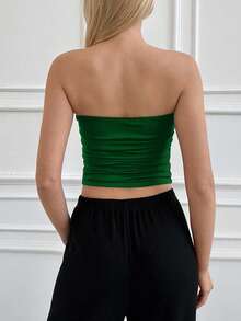 EURMUSE 2pcs Women's Minimalist Solid Color Ruched Fitted Tube Top, Summer - Multicolor - View 3