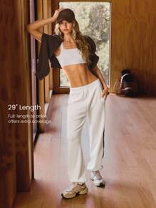 GLOWMODE SoftSerene 莫代尔丝滑透气防夹袖口宽松撞色侧条纹运动裤，配有侧拉链口袋，日常休闲装 - 白色 - 查看 6