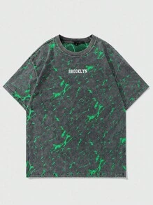 ROMWE MEN Street Life Men's T-Shirt With Street American Design, Special Fabric With Ripped Lightning Effect - Black - View 4