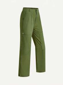 SHEIN Sports Pantalones sueltos y rectos con bolsillos, casuales y versátiles para uso al aire libre - Verde militar - Ver 5