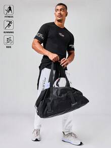 Manfinity Acti Log Men's Letter Print Drawstring Waist Pocket Casual Sports Pants Sweat Pants - White - View 2