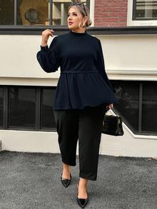 SHEIN Clasi Áo sơ mi cổ dài tay màu đen cỡ lớn dành cho nữ, Quần áo mùa thu - Màu xanh hải quân - Xem 5