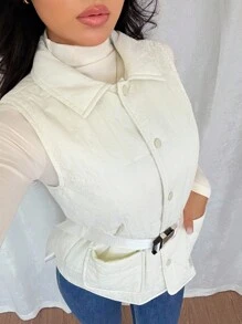 Rafferiza Islaluna Damen leichte gesteppte Taillenjacke, Herbst Damen gesteppte Weste - Aprikosenfarben - Übersicht 4