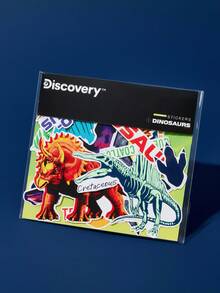 Discovery X SHEIN 42张卡通图案贴纸套装，适合学生、男士和女士，可用于笔记本、日记本、工艺品等物品。也可用于个性化滑板、笔记本电脑和行李箱。可移除背胶，易于撕除不留残胶，图案包括恐龙和霸王龙。