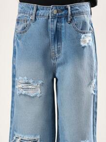 SUMWON Wide Leg Distressed Denim Pants Ripped Frayed Hems Loose Fit Y2K Fashion Street Style Festival Casual Everyday Wear Autumn Spring