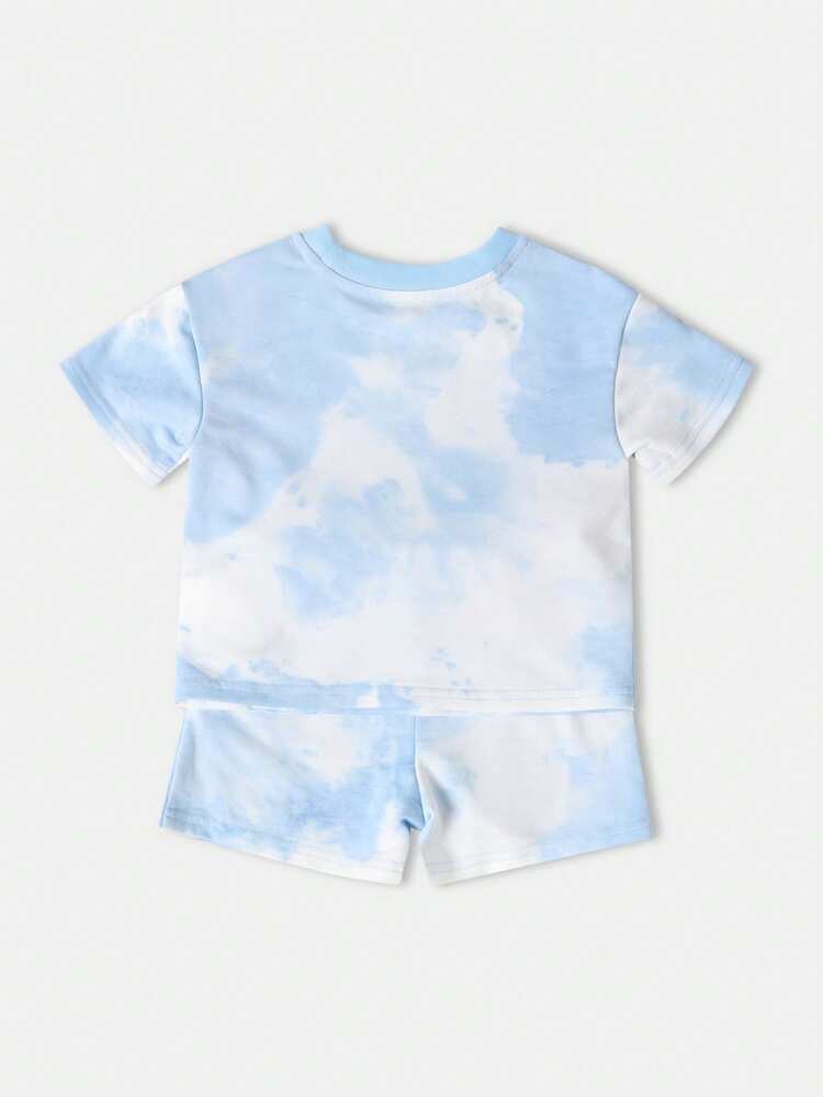 Tie Dye T-Shirt And Shorts Co-Ord Set With Cloud Pattern