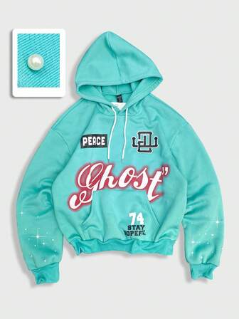 Street Life sweat-shirt à capuche à manches longues avec poche, imprimé lettres et cordon de serrage en perle pour hommes, automne hiver