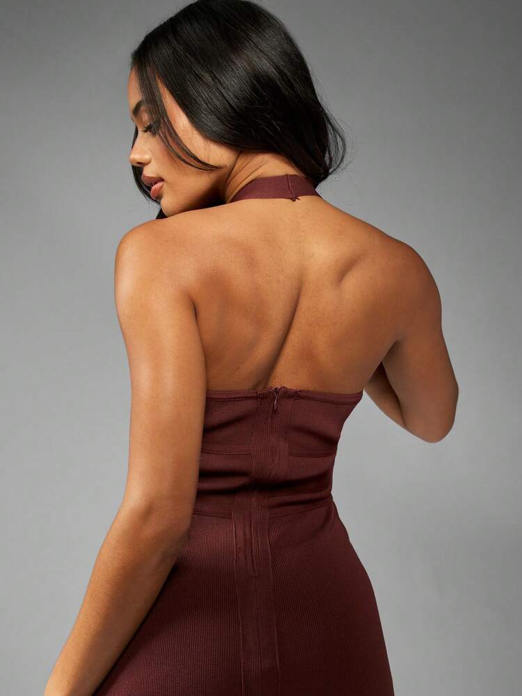 MISSGUIDED Halter Neck Bandage Mini Dress With Rose Detail