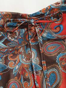 Sweetra Vintage French Milleraie Printed Ruched Waist Mesh Summer Blouse, Unique Design Chic Sexy Top For Women - Multicolor - View 5