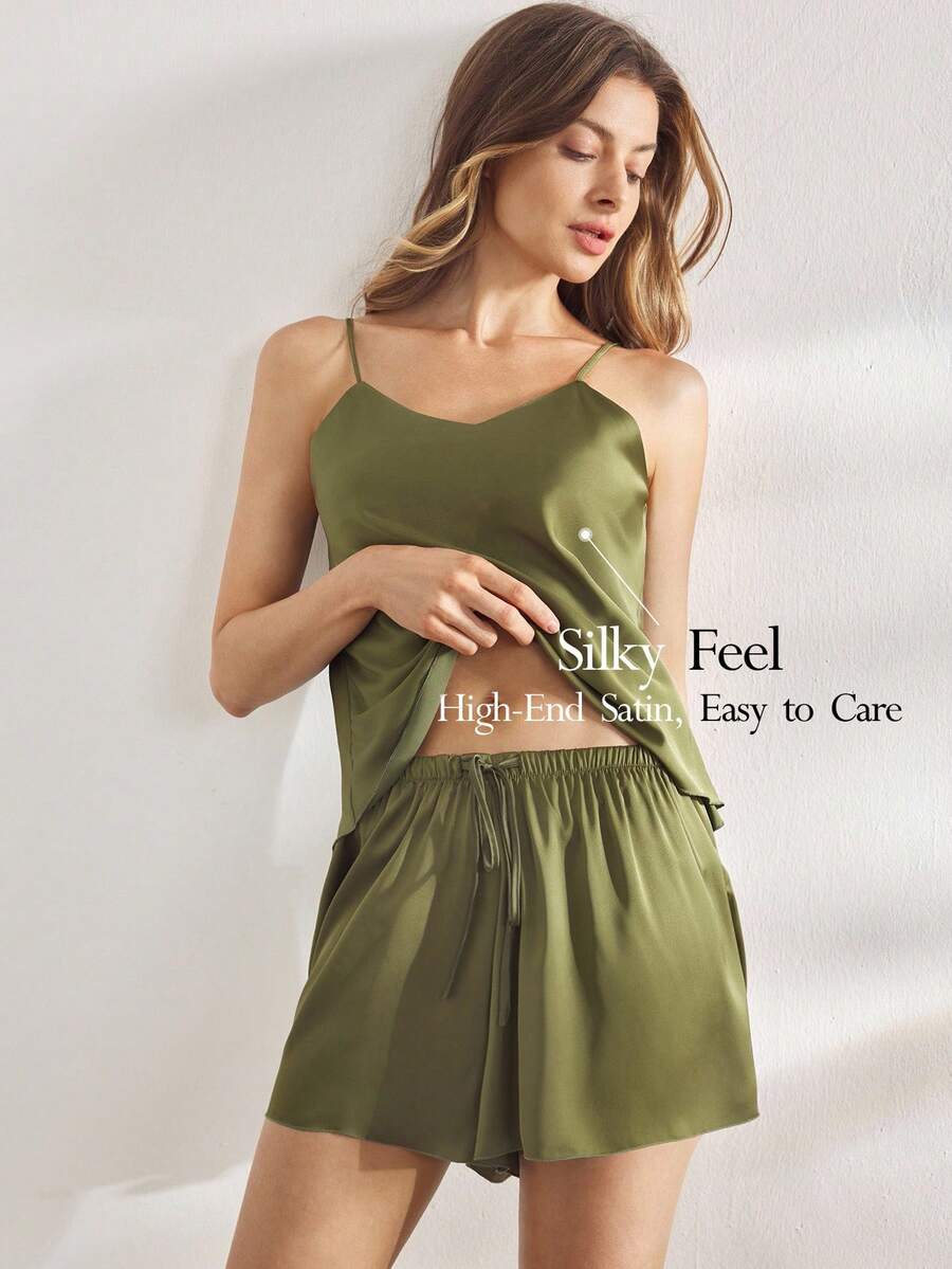Ocili Conjunto de ropa de dormir de satén suave y suave para mujeres