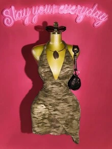 Slaydiva 2025年夏季新品，适合生日派对、返校季、学院风、学生装、日常出游、基础百搭、休闲装、度假装、邮轮旅行、海滩装、日光浴装、热门单品、街头服饰、优雅装、通勤装、商务休闲装、出席派对、宴会、深V领、露背系带、前部打结肩带、腰部褶饰、不对称层叠下摆、棕色植绒网眼面料、半透视、修身装、夏季至初秋中长款连衣裙、女装 - 棕色 - 查看 15