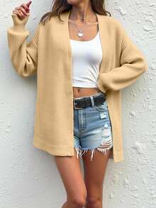 Tween Girl Solid Color Knitted Cardigan Fall Winter - Khaki - View 3