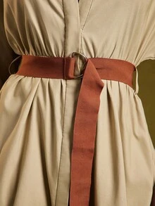 NYA SZN Dress Long Sleeve Button Up Collar Belt Buckle Detail Mini Length Outfits For Women - Green - View 5