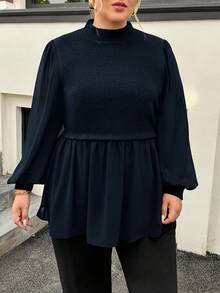 SHEIN Clasi Áo sơ mi cổ dài tay màu đen cỡ lớn dành cho nữ, Quần áo mùa thu - Màu xanh hải quân - Xem 6