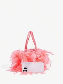 SHEIN BAE Women's Faux Feather Evening Clutch Bag, Black, Luxury Bag For Party And Club - Watermelon Pink - View 2