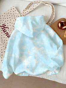 SHEIN Young Girl Cute Cartoon Blue Rabbit Stitch Pattern, Fresh Sky Blue Tie-Dye, Casual Loose Fit Round Neck Comfortable Daily Wear Long Sleeve Sweatshirt, Suitable For Autumn/Winter, Easy Comfort, Autumn Layers For, Stylish, Casual Wear, Graphic, Back To School, Fall, Homecoming - Multicolor - View 2