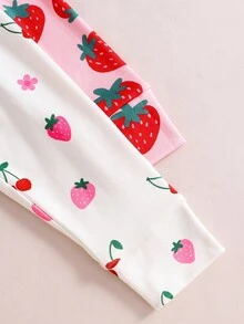 SHEIN 4 件套少女草莓图案针织柔软圆领短袖上衣和松紧腰紧身裤睡衣套装 - 彩色 - 查看 6