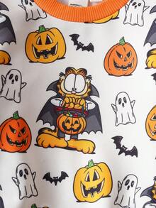 GARFIELD | SHEIN 2pcs Baby Boy Halloween Pumpkin, Ghost & Bat Graphic Crew Neck Long Sleeve Sweatshirt And Pants Knit Loose Fit Set