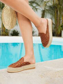 Styleloop Women's Fashion Floral Embroidered Platform Slip-On Shoes - Brown - View 3