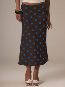 MUSERA 网纱波点趣味可爱少女风夏季中长裙，适合毕业典礼、圣诞派对等场合。 - 棕色 - 查看 2