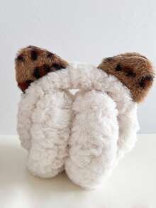 ROMWE Kawaii 1 件可爱毛绒豹纹猫耳套，Y2K 时尚设计，厚实优质冬季可折叠耳套 - 彩色 - 查看 2