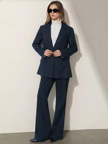 Aveloria Modichic Women's Suit Set: Jacket And Pants, New Arrival For Autumn Fall Cloth For Women - Navy Blue - View 4