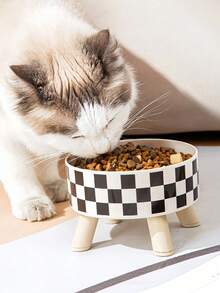 PETSIN 1-Piece Premium Stainless Steel And Plastic Pet Bowl - White Checkered Design - Suitable For Cats - Easy To Install, Super Easy To Clean, Durable - Let Your Beloved Pet Enjoy Fun And Stylish Mealtimes! - Multicolor - View 6