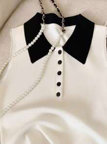 SHEIN Women's Minimalist & Fashionable Polo Neck Tank Top, Suitable For Summer - White - View 3