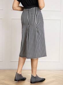 SHEIN LUNE Women Houndstooth Pleated Skirt, Elegant Autumn Valentine's Day New Years Women Spring - Black and White - View 5
