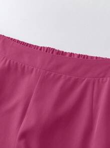 EMERY ROSE 大码女式纯色褶皱阔腿宽松休闲裤 - 玫紅色 - 查看 4