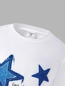 SHEIN ChillGRL Tween Girls 2 件套：时尚休闲明星和昨日印花短款长袖上衣和修身阔腿裤 - 藍色 - 查看 3