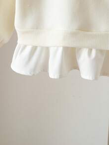 SHEIN Young Girl Letter Print Color Block 2 In 1 Thermal Lined Casual Crew Neck Long Sleeve Sweatshirt, Autumn/Winter Fall - Apricot - View 6