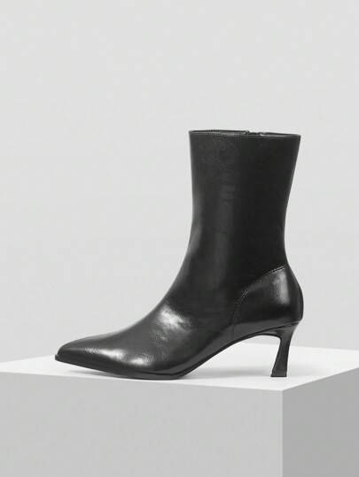 Mnmlis 全新尖头侧拉链时尚百搭细跟女式踝靴