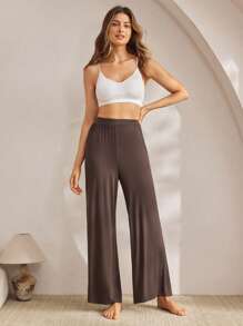 Ocili 休闲纯色家居服长裤，舒适阔腿瑜伽裤，秋冬款 - 咖啡棕 - 查看 4